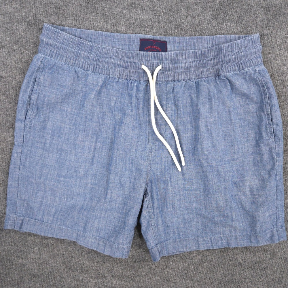 Portuguese Flannel Chambray Shorts Mens L Blue Chino Stretch Drawstring Pockets